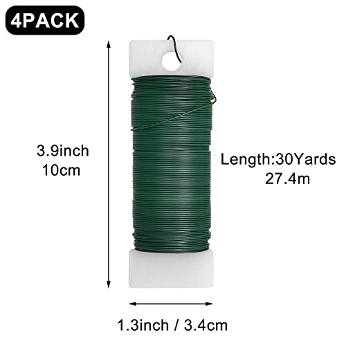 Scartink 4 Pack 120 Yards 22 Gauge Floral Wire Flexible Paddle Wire Florist Green Wire for Crafts,Wreaths,Christmas Tree,Garland and Floral Flower Arrangements - Thumbnail 2