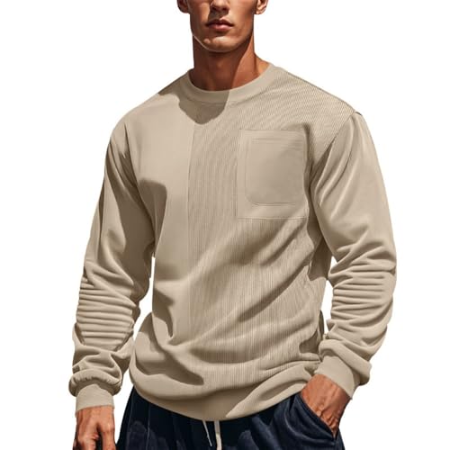 PANVER Men's Sweatshirt Fashion Handsome Classic Tops Youth Personality Trend Sportshirt Lightweight Comfortable Casual Long Sleeves Pullover A-Khaki M