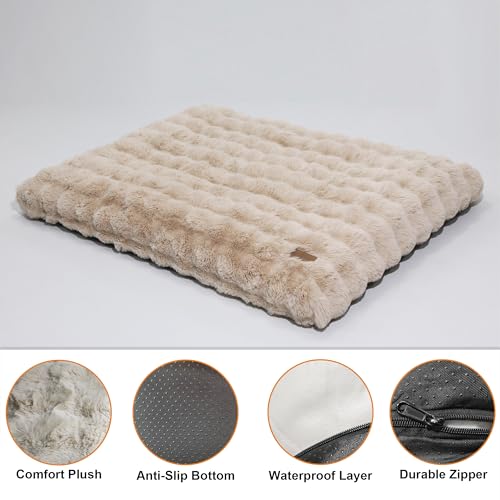 BingoPaw Hundebett Grosse Hunde waschbar: 90x60x10 cm Hundekissen flauschig Plüsch Hundematte für große mittelgroße Hunde, Hundematratze wasserdicht abnehmbar rutschfest, Beige, L