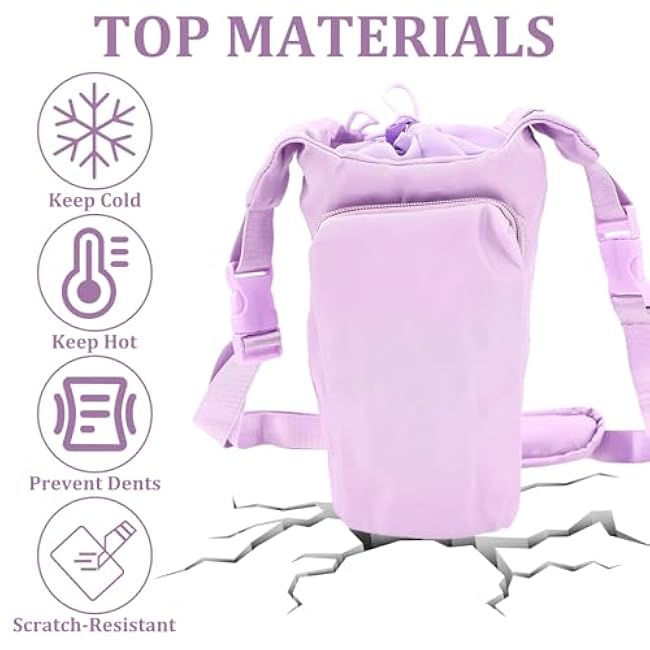 Water Bottle Holder with Strap - Stylish Water Bottle Carrier with Strap for Women, Hands-Free Water Bottle Sling in Trendy Purple