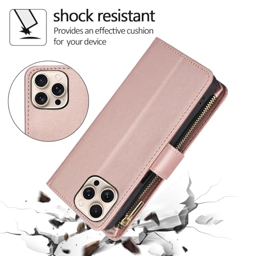 Protection iPhone 16 Pro Max antichoc avec étui portefeuille en cuir