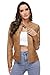 Fahsyee Women's Faux Leather Jackets, Zip Up Motorcycle Short PU Moto Biker Outwear Stand Collar Coat Size M Camel