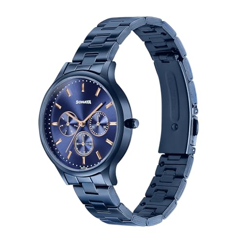Image of Sonata Axis with Quartz Analog Blue Premium Multifunction Design Dial IP Blue Strap Watch for Women - 87119QM03
