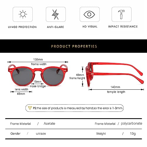 Image of Gleyemor Vintage Polarized Sunglasses for Men Round Sunglasses UV400 Protection Retro Hand-crafted Acetate Frame