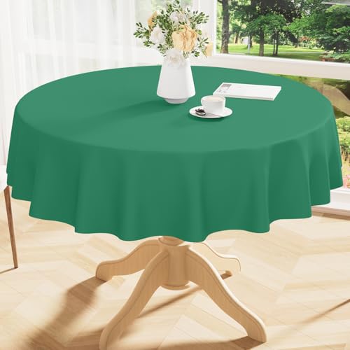 Image of Smiry Round Table Cloth 60 Inch, Waterproof Wipeable Vinyl Tablecloths Protector, Oil Spill Proof Plastic Table Cover for Dining, Picnic, Camping, Outdoor, Emerald Green