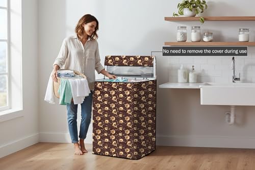 Image of Stylista PVC Washing Machine Cover Compatible for Godrej 6.5 Kg Fully-Automatic Top Loading WTEON ADR 65 5.0 FDTNS GPGR, Floral Pattern Coffee Brown
