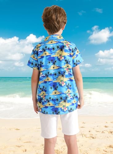 Image of XiaoMoSha Hawaiian Shirts for Boys Button Down Shirt Short Sleeve Shirts Girls Hawaiian Shirt Summer Beach Tops for Kids