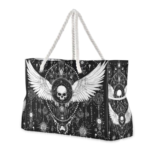 Evil Skull Black Gothic Duffel Bags For Traveling Waterproof Sandproof with side pockets Large Tote Bag Travel for Pool Gym Grocery Travel