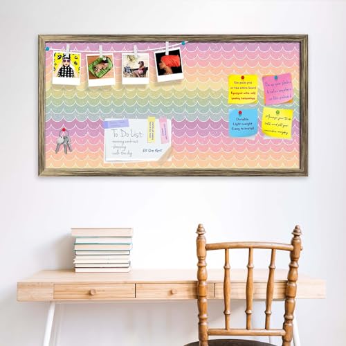 Image of ArtzFolio Wavey | Bulletin Board Notice Pin Board | Vision Soft Board Combo with Thumb Push Pins & Sticky Notes | Antique Golden Frame | 36 x 18 inch (91 x 46 cms)