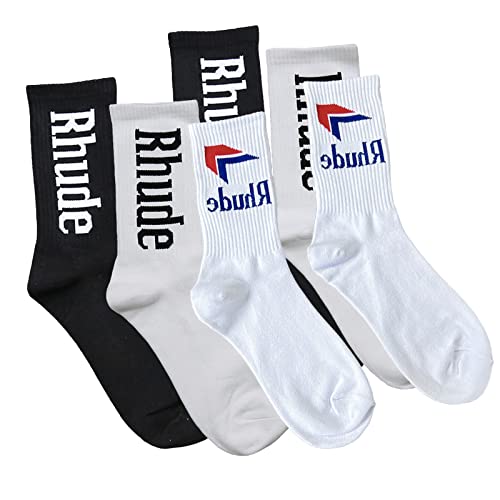 Odkdfoic Socks, 3 Pairs Running Socks For Men Women, Designer Mid-length Tube Socks For Breathable, Couple Cotton Socks Black White Blue
