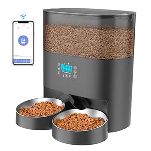 HoneyGuaridan 6L Automatic Cat Feeder for 2 Cats, 2.4G WiFi Enabled Smart Feed Automatic Pet Feeder for Cats & Dogs, Timed Pet Food Dispenser with Stainless Steel Bowl APP Control, 10s Voice Recorder