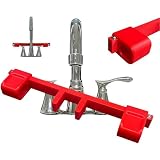 Universal Faucet Handle Lock for Double Sinks, Proof Sink Faucet Lock with Central Pipe Fixation, Anti Slip Safety Stopper for Bathroom, Tool Free Installation Prevents Accidental Water Flow (Red)