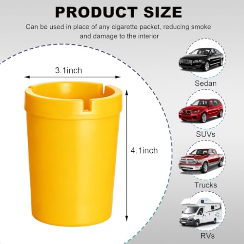 Image of Ohleats Car Ashtray, Smokeless Smellproof Windproof Self-Extinguishing Auto Ashtray, Portable Mini Vehicle Cigarette Trash Can Fits Most Cup Holder for Home Office, Car Accessories (Yellow)