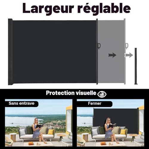Paravent extérieur rétractable double noir 160 x 600 cm en polyester - 5