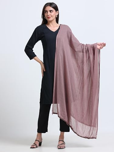 Image of Miraan Solid Pure Cotton Dupatta with Pom Pom Border, 2.25 meters length (DUPCOTTON)