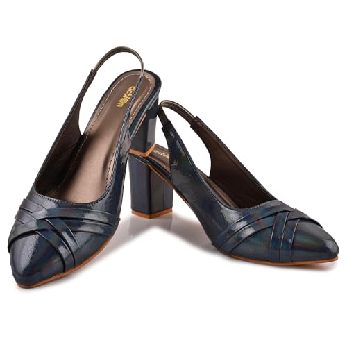 Image of Classic Closed Pointed Toe Mid Block Thick Heel Slingback Pumps for Women Signora105| Glitter Fabric Dress Shoes | Wedding Party | Evening Trendy Signora105
