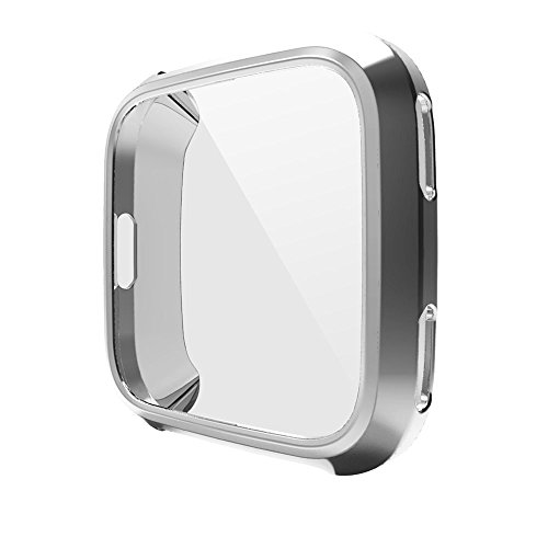Lopbinte Cubierta de Protección de 360 Grados para Fit bit Versa Funda de Banda Revestimiento de Coque Accesorios de Reloj Fit bit Versa Funda Protector de Pantalla (Plata)