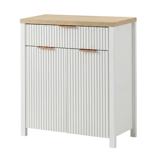 Image of Panana Wooden Sideboard 2 Doors Cabinet,72x35x83.5cm (White, 1 Drawer)