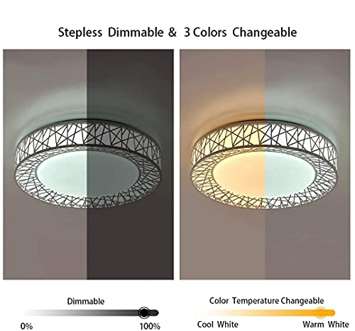 Zycylight Led Flush Mount Ceiling Light Fixture, 35W 15.7 Inch 3000-6000K Dimmable Led Fixture Lamp Brightness Adjustable Ceiling Light With Remote For Ceiling Lamp For Bedroom, Living Room, Hallway #TOP3