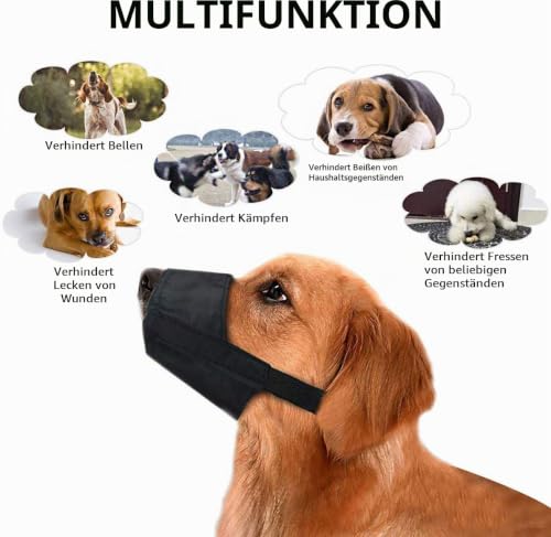 Amacoam Hund Maulkorb Nylon 7 Stück Einstellbare Atmungsaktive Sicherheit für Kleine, Mittlere und Große Hunde - Anti-Biss, Bellen, Kauen Schutz, Schwarz