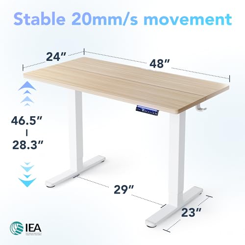 HUANUO AI-Powered Electric Standing Desk with Smart APP, Compatible with Alexa & Google, Adjustable Height, 6 Memory Settings, Sedentary Reminder, Ergonomic Sit-Stand Desk, 48-inch, Light Walnut - Image 3
