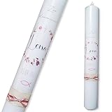 Taufkerze Kommunionkerze Blumenkranz Rosa Natur - personalisiert mit Name und Datum | Verschiedene Kerzengrößen | Kommunionkerze für Mädchen Schlicht | Modern