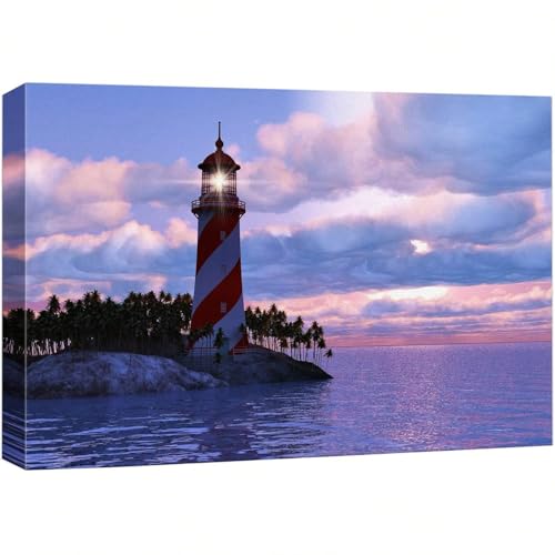 AIHNBF Lienzo decorativo para salón, diseño de faro y puesta de sol, 20 x 30 cm