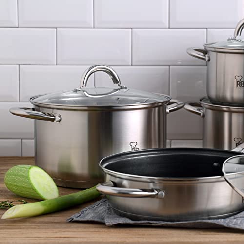 Batería de cocina RENBERG Alexander: olla alta de acero inoxidable de 9,5L con fondo encapsulado 8