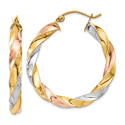 14K Tri Color Gold Twisted Hoop Earrings Round Fine Jewelry For Women Gifts For Her #TOP7