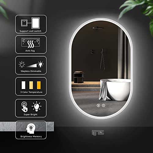 Getpro 36 X 24 Inch Led Bathroom Mirror For Wall Mounted Oval Lighted Vanity Mirror With Lights Backlit Frameless Wall Mirror With Lights Anti-Fog 3000K/4500K/6500K Adjustable Dimmable Lighting #TOP1