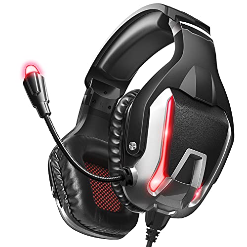 Gaming Headset PC Gaming Headphones with Microphone Headset Over-Ear Noise Cancelling for PS4 PS5 Xbox One (Red)