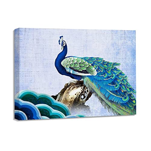 Peinture paon couronné de qualité supérieure sur cadre en bois véritable