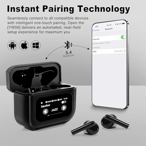 Image of Wireless Earbuds, Bluetooth 5.4 Ear Buds with Touch Screen, ANC /ENC Noise Cancelling Earbuds with Charging Case, IPX7 Waterproof, 6 EQ Modes, 40H Playtime Stereo Sound Earphones for iOS Android(Black)