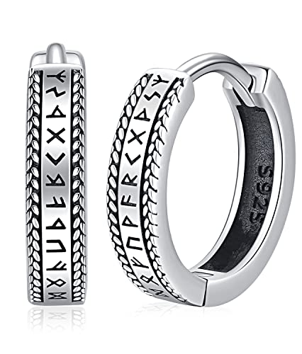 Boucles d'oreilles Créoles pour Homme Femme Boucles d'oreilles Viking Argent Sterling 925 Viking Rune Créoles Anneau Oreille Viking pour Homme Femme 15mm Cover