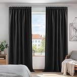 Deconovo Super Soft Thermal Insulated Rod Pocket Blackout Curtains Pencil Pleat Curtains for Boys Bedroom 46 x 90 Black 2 Panels