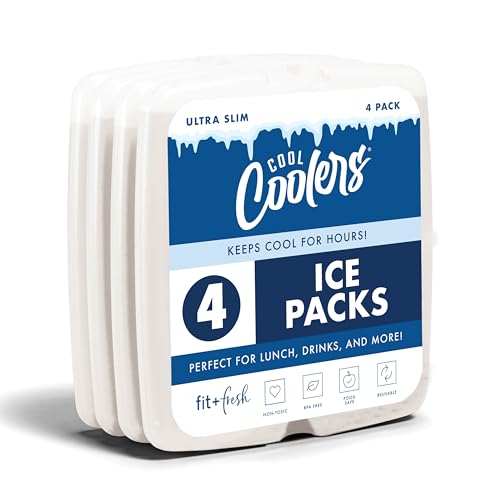 Image of Cool Coolers by Fit & Fresh Slim Ice Packs, Quick Freeze Reusable Ice Packs for Lunch Boxes & Coolers, Long-Lasting, Space Saving Lunch Ice Packs, Ivory, 4Pk