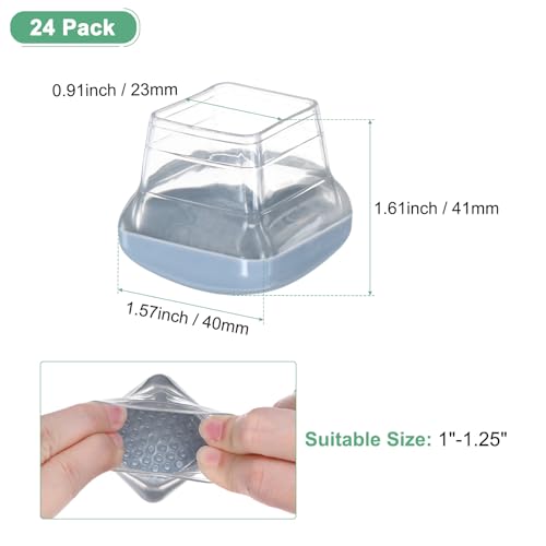 Image of M METERXITY 24-Pack Chair Leg Floor Protectors, 1 inch-1.25 inch Elastic Rubber and Plastic Square PTFE Furniture Pads for Chairs /Tables in Hardwood Floors /Tile Floors, Leg Covers [Transparent Blue]