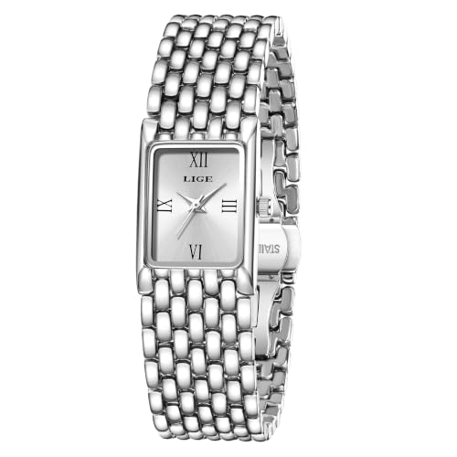 Image of LIGE Watches for Women Vintage Rectangular Quartz Analog Lady Wristwatch