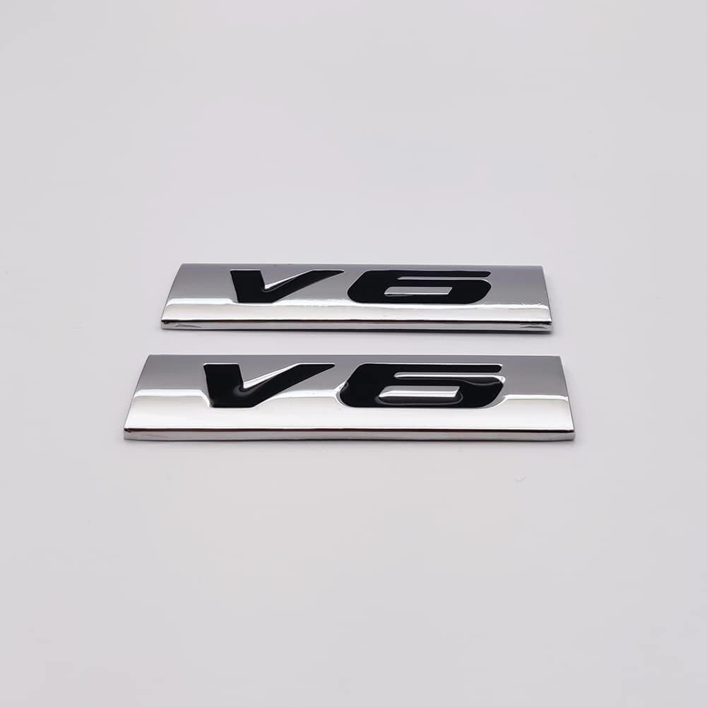 2X Chrome Metal V6 Logo Car Emblem Premium 3D V-6 Engine Badge Auto Door Fender Sticker Side Wing Decal (V6,Silver&Black) - Image 8