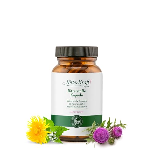 BitterKraft! Cápsulas de alta dosis de sustancias amargas con vitamina C | veganas y sin alcohol | con raíz de genciana, raíz de angélica, cardo mariano