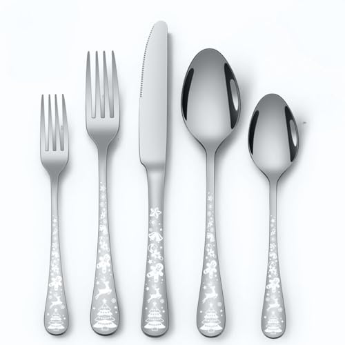Image of Flatware Spoon Set, Stainless Steel Material & Dishwasher Safe, Cutlery Includes Knives Forks & Spoons for Home, Kitchen & Restaurant for Dining Table Luxury (5 Pieces, Color : Silver)