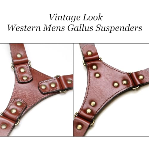 Image of Leather Suspenders for Men Heavy Duty Western Gallus Vintage with Hooks