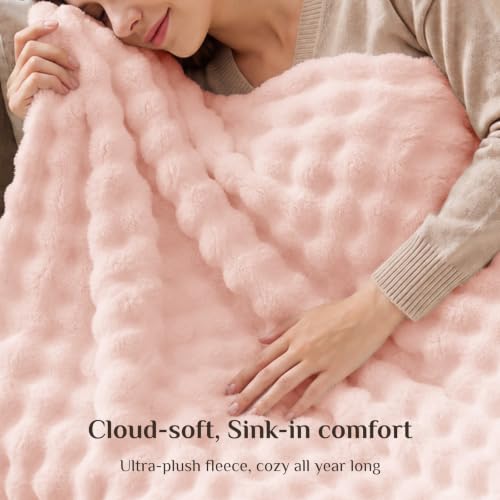 Image of BEDELITE Cute Pink 3D Fleece Bubble Throw Blanket for Couch, 50x60 Inches | Fluffy Blanket for Sofa Bed Dorm Room Decor, Luxury Soft Warm Cozy Plush Fuzzy Throw Blankets Gift for Women, Lightweight