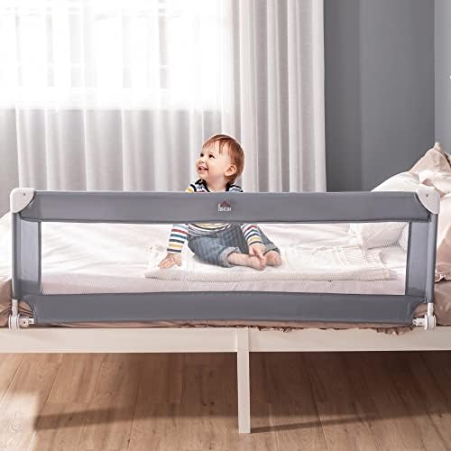 HOMCOM Toddler Bed Rail Foldable Safety Barrier Fold Down Bed Guard for Flat & Slat Bed, 150 x 50cm, Grey