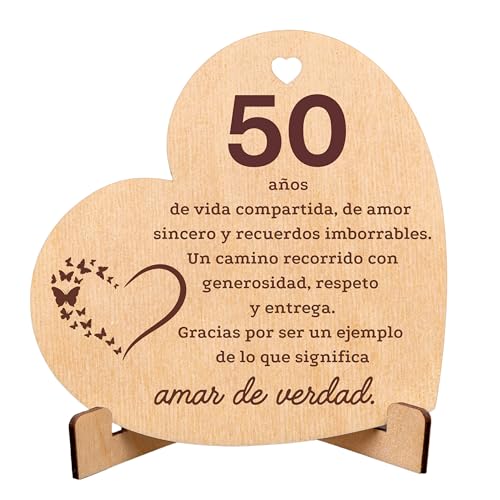 Imagen de CUBIBOO ART Tarjeta Corazón Madera 50 Aniversario Bodas Oro