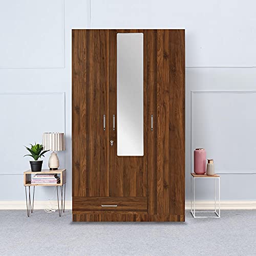 Image of Wakefit Wardrobe | 1 Year Warranty | Engineered Wood Almirah, Cupboard for Clothes Storage | 3 Door, Mirror, 1 Drawer, 1 Hanging Space | Cashmere - Columbian Walnut