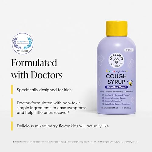 Image of Beekeeper's Naturals Kids Nighttime Propolis Honey Syrup | Immune Support with Propolis, Elderberry & Raw Honey, Sleep Support with Chamomile & L-Theanine, Gluten Free