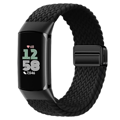 Elastic Braided Bands Compatible with Fitbit Charge 5/Fitbit Charge 6 for Women Men Adjustable Breathable Replacement Stretchy Nylon Loop Wristband Sport Strap