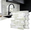Vieshful 10 Sheet Peel and Stick Backsplash for Kitchen Wall - 12"x12" Smooth PVC 3D Visual Effect Marble Tile Stickers, Waterproof Self Adhesive Light Khaki Wall Tiles for Bathroom, Renter Friendly