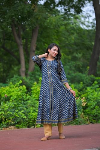 Image of Yash Gallery Women's Rayon Relaxed Fit A Line Golden Floral Printed A-Line Kurta